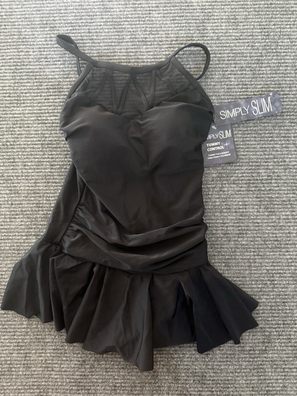 Simply Slim Black Mesh High Neck One Piece Swimsuit Swimdress Small 4-6 New